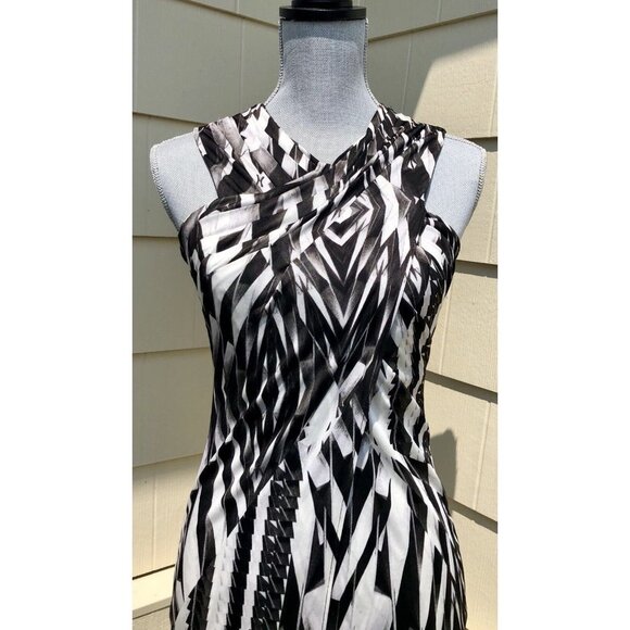 Ted Baker Jersey Knit Black & White Print Pleat Wrap Dress Size 1 XS - Picture 3 of 6